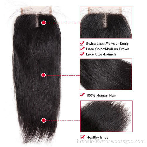 indian hair lace closure 4*4 remy natural hair extensions factory wholesale virgin cuticle aligned hair